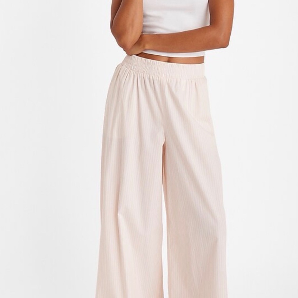 Express High Waisted Poplin Striped Pull On Wide Leg Pant | Size Small - Picture 3 of 13